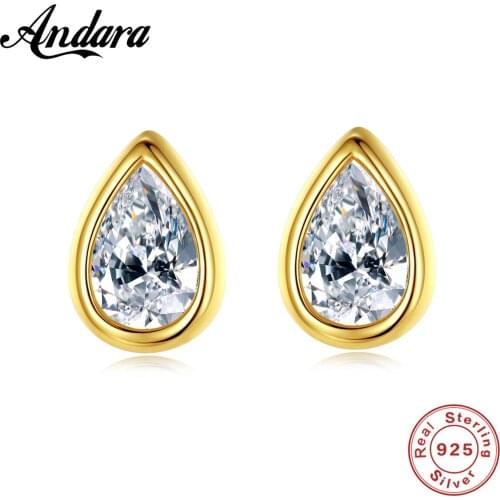 High Jewelry S925 Sterling Silver Stud Earrings Water Drop AAA Grade Zircon Crystal 18K Gold Jewelry Gift