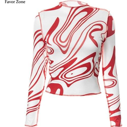 2021 Vortex Print Y2k Harajuku Crop Top Autumn Winter Women O-neck Long Sleeve Skinny T Shirts Fashion Casual Sexy Tops Female