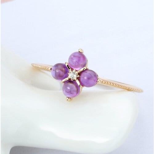 LAMOON 925 Sterling Silver Ring For Women Mini Amethyst Small Grape Shape Gemstone 14k Gold Plated Fine Jewelry LMRI131