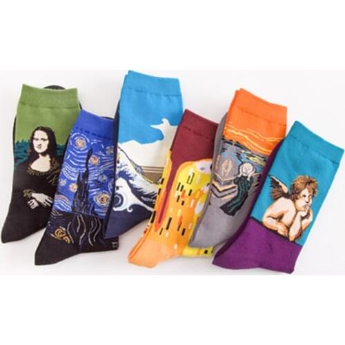 Autumn Winter 1 pair Classic Autumn Winter Cotton Socks Women Art Van Gogh Mural World Famous Painting Female Sock Oil Socks