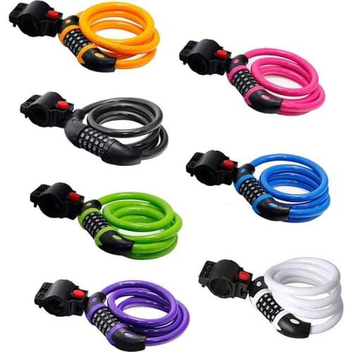 1pcs Bicycle Lock 5 Digit Code Lock Mountain Bike Road Bike Wire Lock 1200 Mm X 12 Mm Steel Cable Lock Cycling Rim Lock