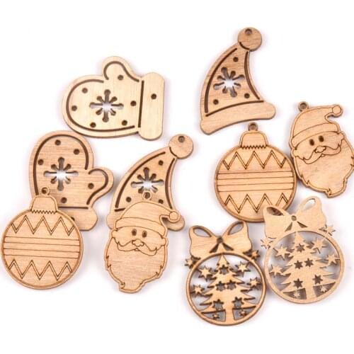 Christmas Ball/cap Santa Natural Wooden Scrapbooking Diy Craft for decoration ornament handicrafts 10pcs MT1847