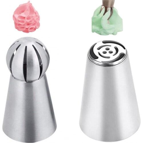 2pc/set Tulip Flower Stainless Steel Russian Nozzle Ball Icing Piping Pastry Tips Tube Cake Cream Decorating Tools Nozzles Molds