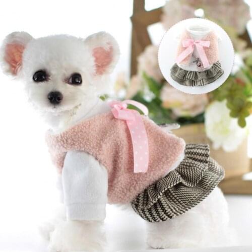 2Pcs/Set Pet Skirt Double-layer Plaid Hem Dress-up Warm Cute Pet Dogs Princess Dress Jacket Suit for Autumn