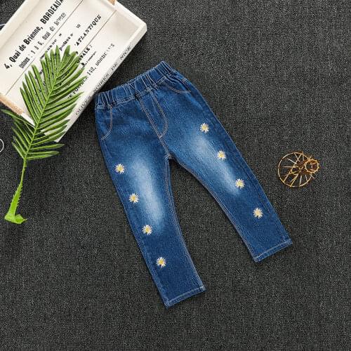 2021 Fashion Embroidery Jeans Girls Teenage Children Jeans Elastic Waist Denim Pants Kids Trousers for Girls Kids Clothes 1-10Y