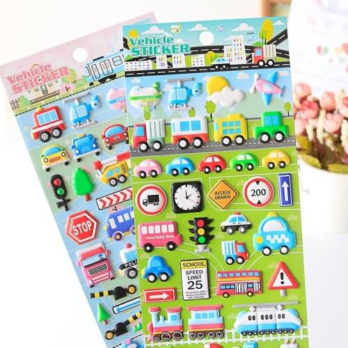 4 pcs 3D foam Cartoon Vehicle sticker set Cute ambulance train car bus plane boat stickers kids gift scrapbook Stationery F003