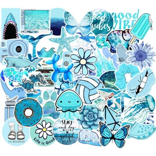 53pcs Blue Stickers For Notebooks Stationery Scrapbooking Material Custom Stickers Logo Aesthetic Craft Supplies Kscraft
