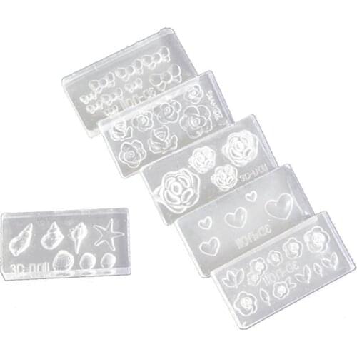 6Pcs 3D Stereo Mini Flower Carving Mold Nail Art Mould Template Silicone Mold