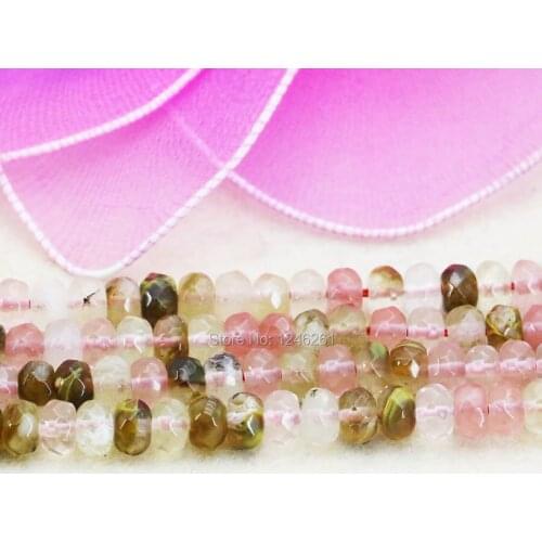 4X6mm Accessories Pink&Black Watermelon Tourmaline Abacus Beads Crafts Loose Beads Stone Faceted Fitting Female Women Girls Gift
