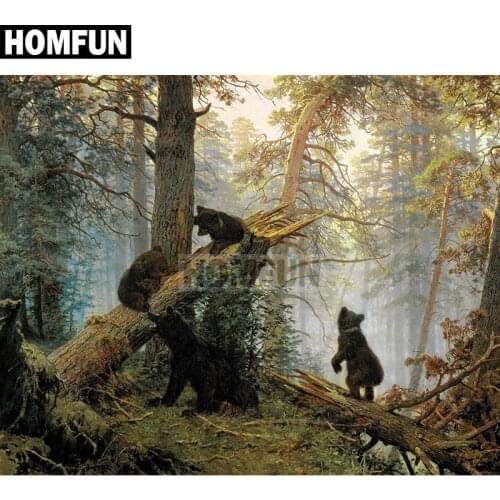 HOMFUN Full Square/Round Drill 5D DIY Diamond Painting "Forest Bear" Embroidery Cross Stitch 5D Home Decor Gift A02475