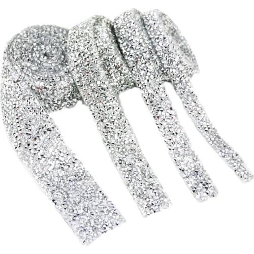 1 Yard) Sewing Trim Crystal Motif Strass Hot Fix Rhinestone Tape Applicator Ribbon Lace With Rhinestones Iron Appliques