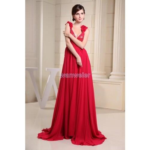 Free shipping 2018 new arrival hot sale beading v-neck custommade color strap plus size long gowns red chiffon bridesmaid Dress