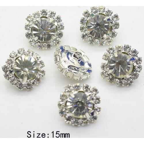 10pcs Shining 15mm Rhinestone button Clear crystal Diamond button Silver clothing sewing buckle/ bag buckle shoes decoration