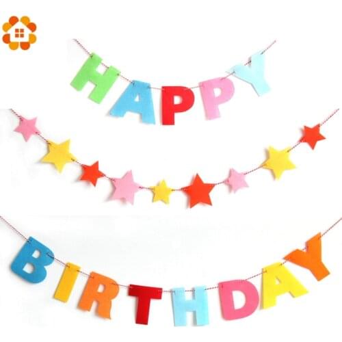 1Set Colorful Non-wovens Happy Birthday/Star Flags Garland Floral Bunting Banners Letter Garlands Baby Kids Birthday Party Decor