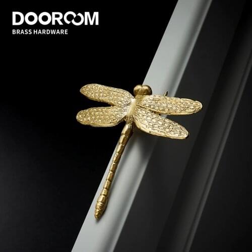 Dooroom Brass Dragonfly Furniture Decoration Handles Nordic Ins Gold Drawer Cabinet Door Cupboard Wardrobe Dresser Pulls Knobs