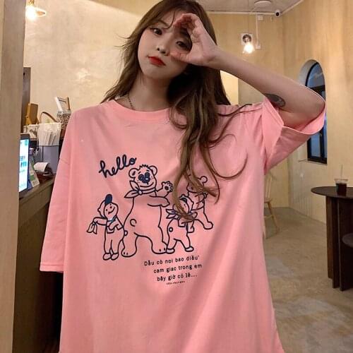 Summer Women Tshirts Half Sleeve Tops Long Style Korean Style Harajuku O-neck Print Oversize T-shirts Kpop Breathable Ulzzang