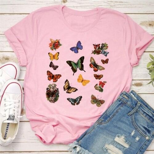 Butterfly Tops T-shirt Summer Women Harajuku Funny Graphic Ladies Short Sleeve Casual Chic Mujer Camisetas Aesthetic Clothes Tee