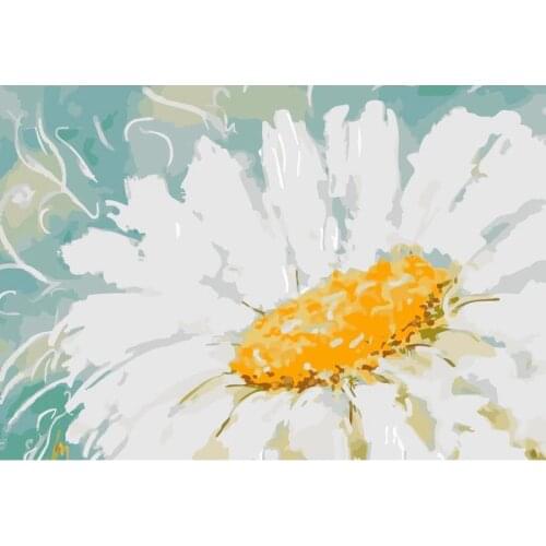 Gatyztory DIY Painting By Numbers Handpainted White Chrysanthemum Oil Painting Canvas Colouring Artwork Wall Decor