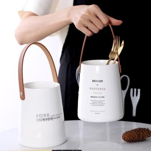 Jiadianle leather portable ceramic chopsticks container chopsticks spoon fork tableware container kitchen chopsticks cage