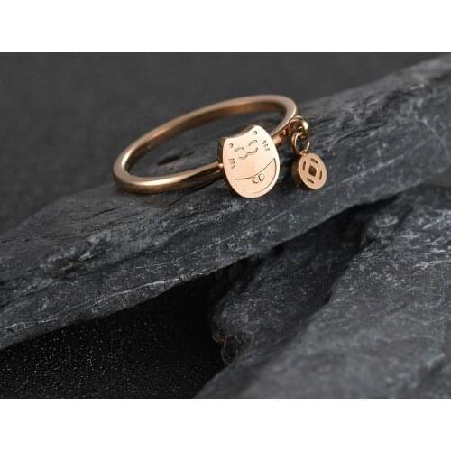 Lucky Cat Electroplate Ring Butterfly Rings Titanium Steel Rose Gold Fortune Cat Type Band Lovely Jewelry Finding Accessories
