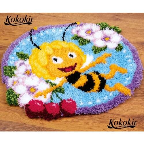 Bee latch hook kit rug canvas printing vloerklee handwerken knooppakket diy carpet embroidery handmade accessories tapestry kits