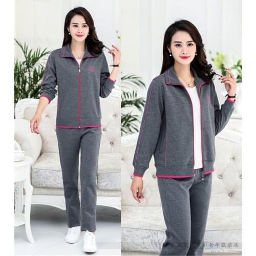 Large size Long sleeve Sporting suit set New Spring autumn two pieces Lady suit sports suit set women Middle age clothing 1102