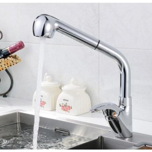 Kitchen Pull out basin faucet mixer hot and cold water chrome finish brass body ceramic valve shower spray faucet