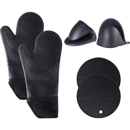 Silicone Oven Mitts Set Food Safe Oven Gloves Microwave Oven Gloves Oven Mitts and Pot Holders Sets
