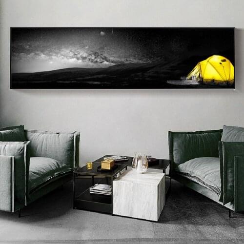 Nordic Black Yellow Forest Tent Canvas Prints Posters Wall Art Travel Night View Canvas Paintings for Living Room Home Decor