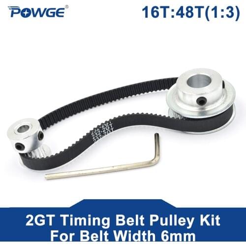 POWGE 2M/2GT 16Teeth 48Teeth Synchronous Timing Pulley bore 5-12mm Set 16T:48T 1:3 Speed Ratio for 232-2GT Belt width 6mm Kit