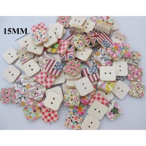 WBNLEK Nature wood sewing supplies 15MM square buttons mixed randomly 100pcs scrapbooking products