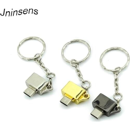 Durable Metal USB Type-C Male To USB 2.0 A Female OTG Data Adapter & Key Chain Type C OTG Adapter Keyring