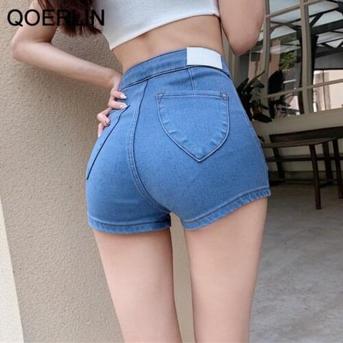 QOERLIN Large Size Sexy Denim Shorts Girly Low Waist Skinny Tight Hips Jeans Women Elastic Black Micro Mini Shorts Clubwear