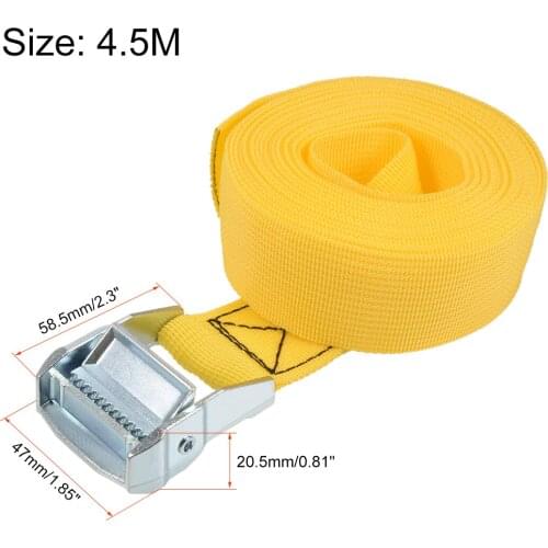 Uxcell 4.5M x 38mm Lashing Strap Cargo Tie Down Straps w Cam Lock Buckle 500Kg Work Load, Yellow, 4Pcs