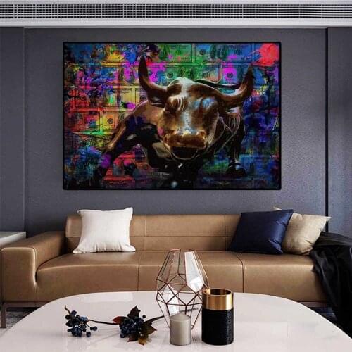 Retro Graffiti Art Copper Bull Dollars Canvas Painting Wall Art Posters Prints Wall Pictures for Living Room Home Cuadros Decor