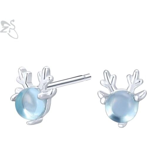 ZS Cute Deer Antlers Earrings Tiny 925 Sterling Silver Stud Earring For Women GirI Statement Earrings Trendy Korean Jewelry Gift