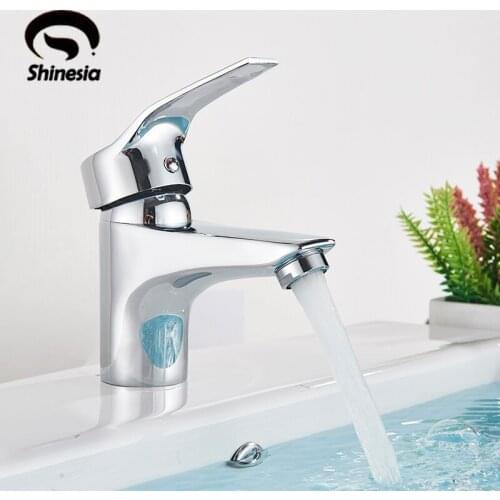 Shinesia Short Chrome Basin Bathroom Faucet Small Deck Mounted Single Handle Single Hole Hot and Cold Water MIxer Tap