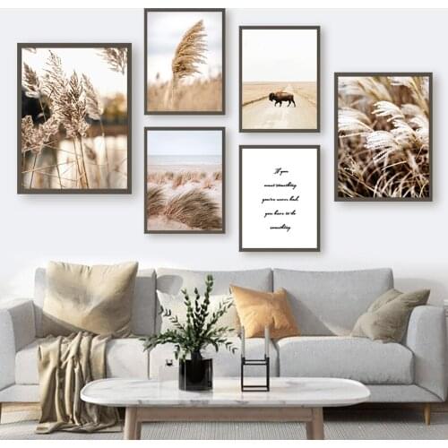 Scandinavian Cow Reed Field Grass Wall Art Canvas Painting Nordic Posters And Prints Wall Pictures Living Room Home Decor