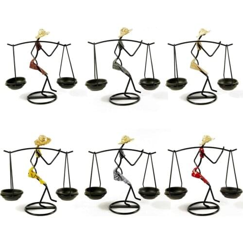 Nordic Metal Candlestick Abstract Character Burdened Girl Sculpture Candle Holder Handmade Figurines Home Decoration