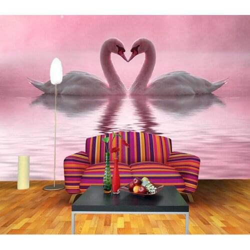 Modern living room wallpapers Romantic beautiful love Swan Lake wallpapers for living room Home Decoration