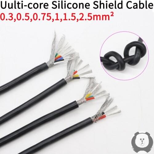 Sq 0.3 0.5 0.75 1 1.5 2 2.5mm Soft Silicone Rubber Shielded Cable 2 3 4 6 Cores Insulated Flexible Copper High Temperature Wire
