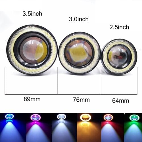 2Pcs Fog Light Angel Eyes Lamp LED With Lens COB Driving Lights 2.5" 3.0" 3.5" 64mm 76mm 89mm White Blue Pink Yellow Green Red