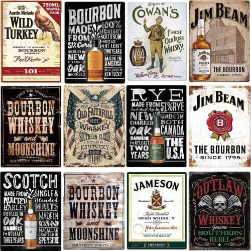 Whiskey Vintage Metal Sign Tin Sign Plaque Metal Vintage Retro Wall Decor for Bar Pub Club Man Cave Metal Signs Poster