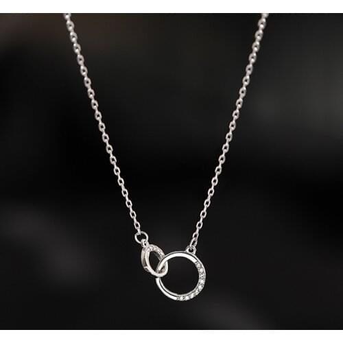 New 925 Sterling Silver Double Round Choker Circle Zircon Pendant Necklace Geometric For Women Wedding Gift Fine Jewelry NK063