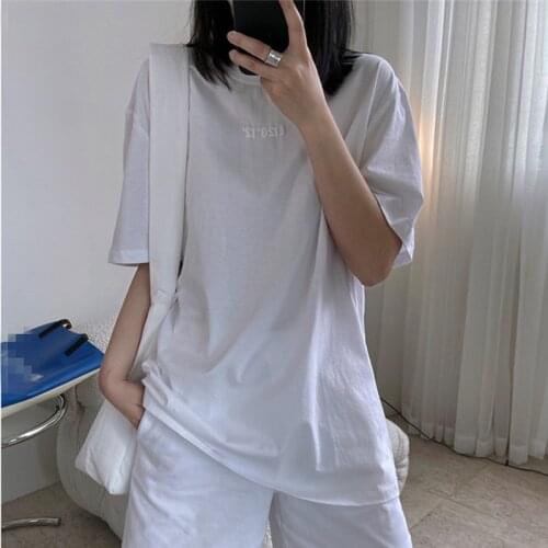 2021 New Summer High Quality Women T-shirt Leeter Loose Fashion Ladies Tee Solid Color Casual Elegant Female Tops T125