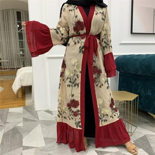 Vestidos Flowers Embroidery Islamic Robe De Noel Muslim Abaya Dubai Long Dress Femme Diamond Womens Split Design Bress F2686