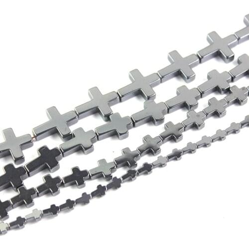 1 Strand/Pack AAA Stone Hematite Loose Flat Cross Spacer Beads Black For DIY Jewelry Making HLB1018