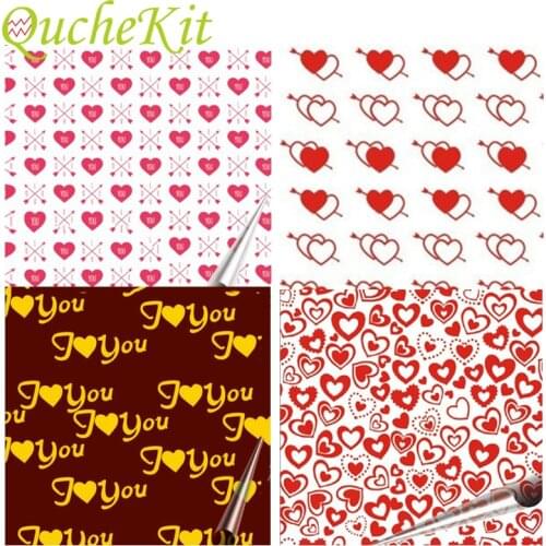 10Pcs Heart-shaped Chocolate Transfer Paper Valentines Day Decoration A4 Size Printing Sugar Stamp Paper Chocolate Baking Tools