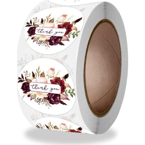 100-500pcs Round Floral Thank You Stickers 1inch For Wedding Favors And Party Handmade Card Envelope Seal Labels Stationery