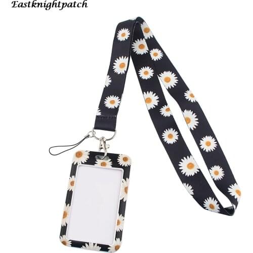 12pcs/lot E2695 Cartoon Daisy Neck Strap Phone Key ID Card Holder For Key DIY Hang Rope Lanyard With Card Holder Identity Badge